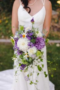 portrait of bride holding a bouquet of flowers