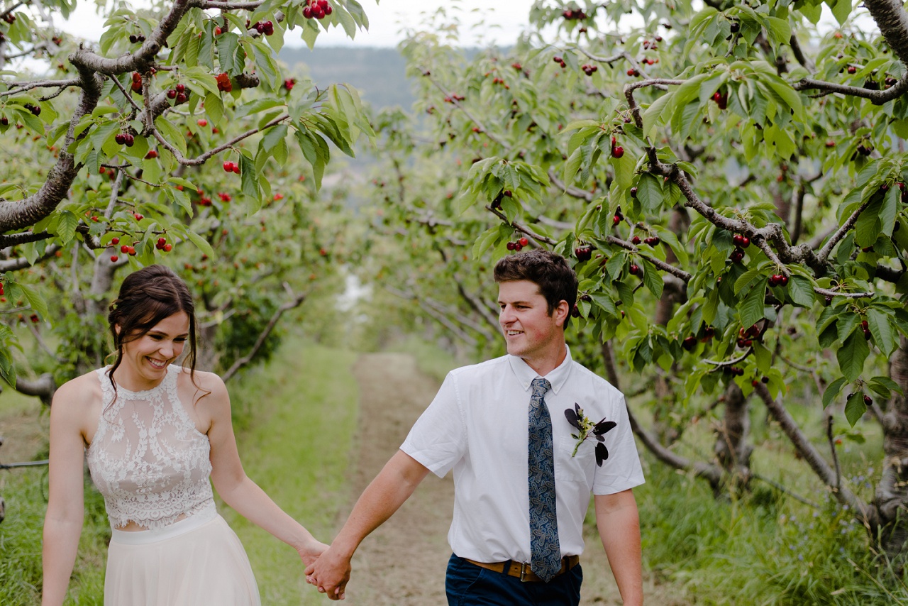 Walking through the orchard at Sproule and Sons Farm, Lake Country